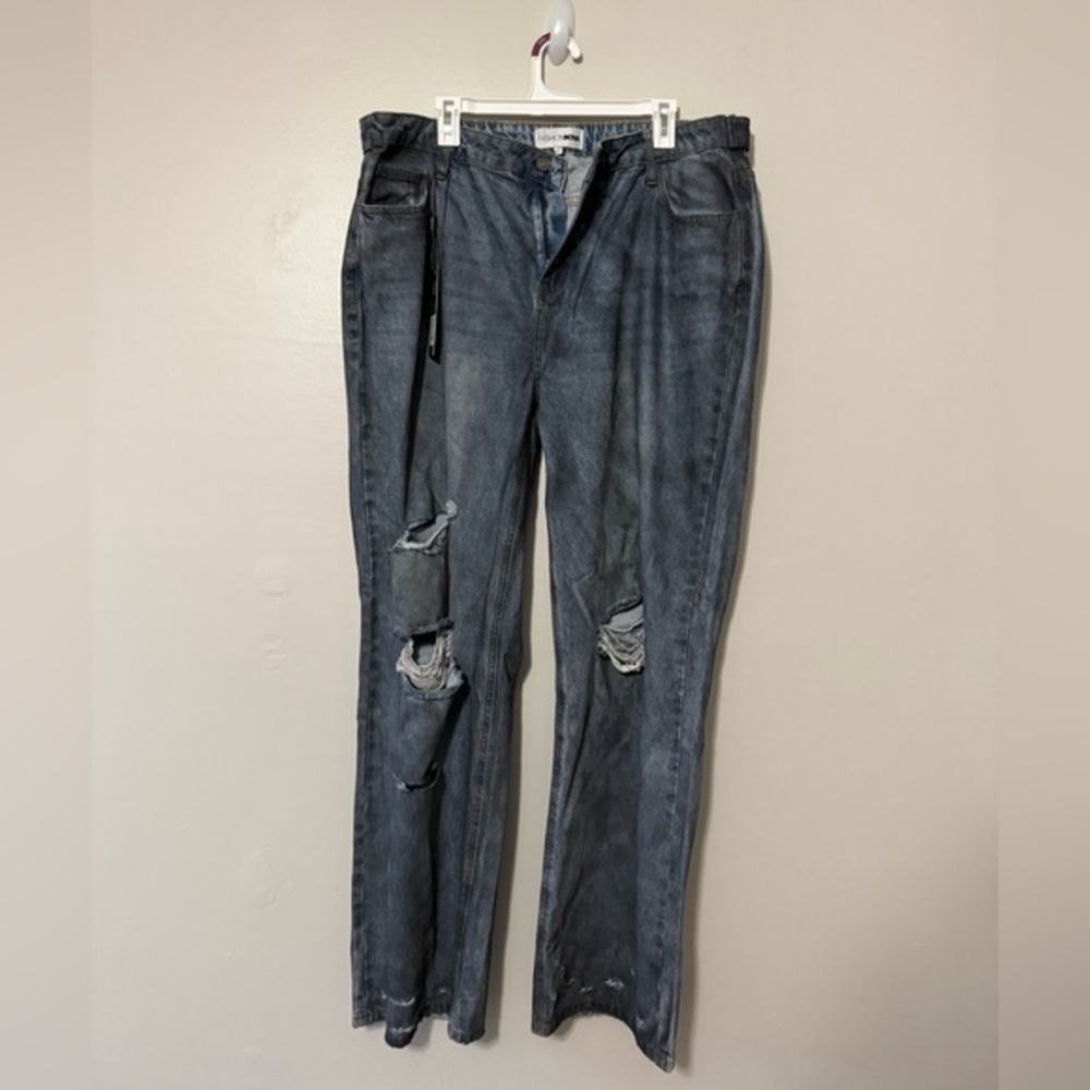 Fashion Nova Dark Blue Distressed Slim Jeans